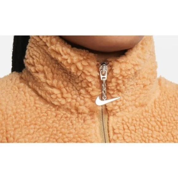 Nike Women's swoosh crop camel tan sherpa fleece xs